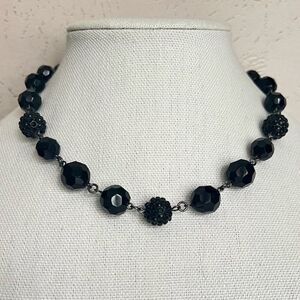 Black Glass Faceted Choker Collar Necklace 18 inches